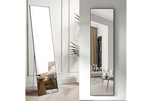 Warmiehomy 40x150cm Large Mirror Full Length Wall Mounted Standing Mirror Leaning Against Wall 3 in 1 with Metal Framed for Bedroom Living Dressing Room, Black