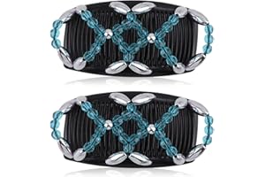 Kytpyi Magic Beads Hair Comb, Hair Combs Slides for Women, 2 PCS Minimalistic Elastic Magic Hair Comb for Thick Fine Hair, Durable Double Hair Slides for DIY Hairstyle Girls Hair Accessories(Blue)