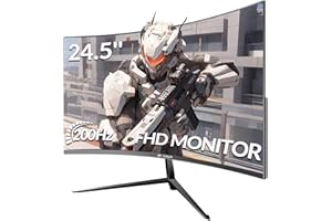 CRUA Gaming incurvé Écran PC 24.5 Pouces 200 Hz 1920X1080P, FHD 1080P, Compatible Freesync, Couleurs 100% sRGB, Protection des Yeux, DP, HDMI, Noir
