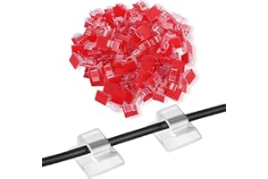 Minicoco Adhesive Cable Clips Outdoor Light Wire Clips, Cable Tidy Hooks Cord Organiser Holder, for Cable Management, Christmas Hanging Decorations Fairy Light,Car, Under Desk(Clear, Red) (60 PCS)