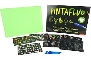 JUEGACONMIGO PINTAFLUO Pizarra Mágica Infantil. Dibuja con luz a Doble Cara y Doble Grosor. Incluye 2 bolígrafos, 10 Plantillas y Tinta Invisible. (Tamaño A3)
