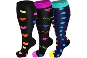 DZPUHUOJZ 3 Pairs Plus Size Compression Socks (20-30 mmHg) for Women & Men, Wide Calf Extra Large Knee High Stockings for Nurses, Seniors