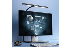 AmazLit Lampa biurkowa LED, lampa do monitorowania pielęgnacji oczu, regulowana jasność i temperatura barwowa, bez oślepiania ekranu, sterowanie gestami, lampa biurowa z funkcją pamięci, 12 W