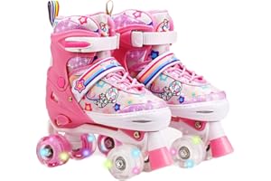 EVSHBEA Roller Enfant Fille, Patin a Roulette 4 Taille Réglable, Fille et Garçons Rollers Quad avec 8 Roues Lumineuses, Patins à roulettes en Intérieur et en Extérieur - Cadeau d'anniversaire, Noël
