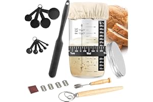 Smasener 9 Stück Sauerteig Starter Set - 1000ml Gärglas mit Bäckermesser u. Teig Schneebesen - Brot Backen Zubehör, Sauerteig Glas, Fermentieren, Sourdough Starter Kit, Fermentierglas