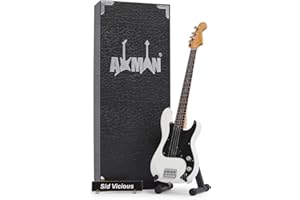 AXMAN Sid Vicious (S Pistols): Bassgitarre - Miniaturgitarre Nachbildung - Musikgeschenke - Handgefertigte Ornamente Maßstab 1/4 - Inklusive Displaybox, Namensschild und Miniatur-Gitarrenständer