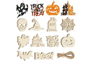 Halloween trädekoration pyssel, 50 stycken pyssel barn, gör-det-själv trähängen för målning, pumpa fladdermus skelett trähäng
