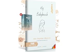 OZISANTI® Hej Babybauch - Dein 3-in-1 Schwangerschaftstagebuch I Fotoalbum zum selbstgestalten I Organizer I Babygeschenk zur Geburt I Tagebuch für die Schwangerschaft zum eintragen + gratis Preset