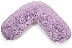 HOMES-LINEN Teddy V Shaped Complete V Pillow or V Case Only For Neck Maternity Back Support Soft Warm Plush Cosy Fleece V Shape Cover (Teddy Cuddles Lilac, Teddy Cover With V Pillow)