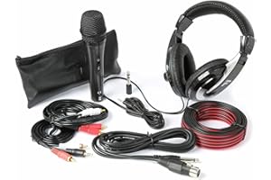 Fenton SH400 Kit Accessoires DJ Complet, Microphone, Casque, Convertisseur de 3,5mm à 6,3mm Jack, Cordon d'Enceinte, Haute Qualité, Matériel Professionnel, Facile à Transporté, Livré avec Cable