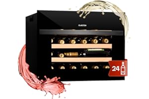 Klarstein Cave a Vin Encastrable, Caves à Vin de Conservation de 51L, Porte Basculante, Cave a Vins à Zone Unique, Bar Int/Ext, Frigo Vin, Cave a Vin de Vieillissement, Cave à Vin 24 Bouteilles