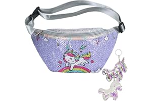 LYJOW Bolsa Cintura Lentejuelas Unicornio Riñonera con Purpurina para Niña Riñonera Lentejuelas Unicornio Niños con Cinturón Ajustable para Niñas y Mujeres Unicornio Riñonera Niño