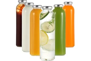 LIMILI Glass Bottles with Lids, 6 pack 500ml Reusable Glass Juice Bottles with Lids, Clear Glass Bottles Glass Drinking Bottles Leak Proof for Homemade Beverages Picnics Travel School