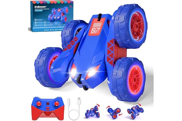 Voiture Télécommandée USB Chargement Direct avec LED,2.4Ghz 360° Rotation Monster Truck Tout Terrain,RC Voiture Radiocommandée Cadeau Jouet Enfants 3-12 Ans Garçon Fille