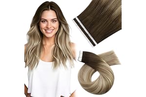 Moresoo Extension Biadesivo Capelli Veri 45 cm Biadesivo Balayage Extension Adesive Capelli Umani Marrone a Marrone Chiaro con Biondo Medio #3/8/22 10 Pezzi 25g