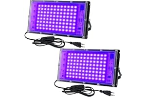 CREATESTAR Luz Negra Ultravioleta 2 Piezas, 100W Foco de luz negra LED, Luz UV impermeable IP65, luces negras para Bar Discoteca, fiesta luminosa, Pinta Corporal, iluminación de escenario, Halloween