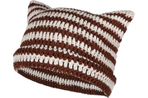 FADCAER Czapka z kotem dla kobiet, dziewcząt, ucho kota, czapka ze zwierzętami, ręcznie robiona dzianinowa czapka szydełkowana czapka z kociego dziania, urocza zabawna czapka z dzianiny, puszysta czapka