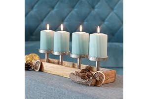 DSZAPACI Adventskranz Holz Advent Kerzenhalter länglich modern Kerzenständer 4 Stumpenkerzen Adventskranz Weihnachtsdeko Fenster Holz Adventsschale Kerzenleuchter Ohne Dorn Kerzentablett Adventsgesteck Lang