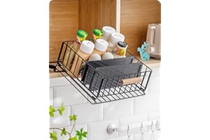 Baffect Cestelli Estraibili per Cucina, Portaspezie Inclinato a 20° con 2 Divisori Regolabili, Cestino Scorrevole per Dispensa/Armadio/Armadio Superiore (Metallo, Nero)