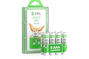 EBL 1100mAh AAA Rechargeable Batteries (8 Pack), High Capacity 1.2V NIMH Rechargeable Battery AAA with Long Lasting Power, Low Self-Discharge & Pre-Charged