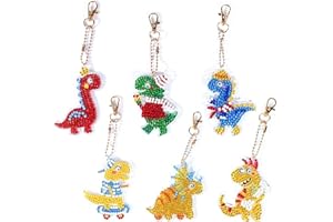 VBNZBK Llavero de 6 Piezas de Pintura de Diamantes,Juego de Pintura de Arte de Diamantes DIY,Decoraciones Temáticas de Dinosaurios Para La Decoración de La Bolsa Del Teléfono Móvil Crafts
