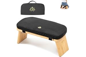 Estleys Meditation Bench, Bamboo Meditation Stool, Folding Kneeling Meditation Bench, Seiza Prayer Bench, Prayer Bench with Meditation Cushion, Kneeling Stool (Black & Bag)