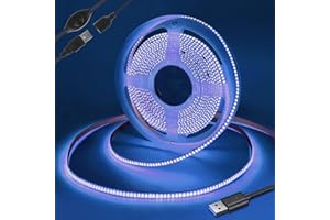 Yamlten Taśma LED 5 V COB niebieska z przełącznikiem, 320 diod LED/M, możliwość ściemniania, do podświetlenia telewizora, komputera, szafy, sypialni, "zrób to sam", 2 m (zasilanie wyłączone)