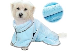 IYUNGO Hundebademantel Mikrofaser mit Klettverschluss, Super Saugfähig Handtuch Schnell Trocknend Badetuch, Hundebademantel für Kleine Mittlere und Große Hund Katze (Blau)