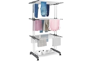 Vonia Séchoir à Linge - 3 Niveaux - Pliable - 72 x 50 x 172 cm - Peu encombrant - Gris