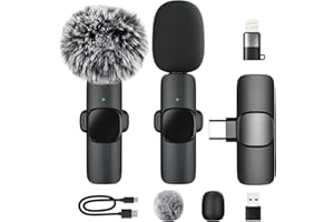 Anluomafuy Microfono Lavalier Wireless per Porta Type-C Lightning USB Microfono Lavalier, 2 Pack Microfoni Lavalier con Riduzione del Rumore per Registrazione Video, Live Steam, Intervista, Plug-play