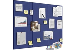 Kongming 6 pannelli autoadesivi in feltro per bacheche, 40 puntine, spesse 9 mm, 30 x 30 cm, grandi decorazioni da parete per foto, lavagna per appunti, per casa, cucina, ufficio, scuola (blu)