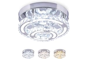 CXGLEAMING Modern Chandelier Ceiling Light LED Crystal Ceiling Light Round Flush-Mounted Ceiling Lamp Light Colour Chandelier for Living Room Bedroom Bathroom (Multi-Colour)