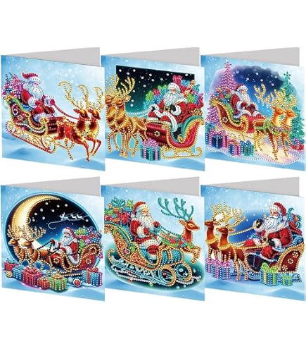 Generish DIY Diamond Painting Grußkarten Set Weihnachten – 6 Karten, 5D Strass, Für Kinder & Erwachsene