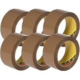 3M Scotch 371 Packaging Tape, Brown, 50 mm x 66 m, 6 Rolls | Industrial Grade Tape for Medium Weight Box Sealing, Moving, Pac