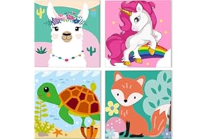 NAIMOER 4Pack Animales Pintar por Numeros y Marco, Lienzos para Niñas Regalos para Niñas Cuadros para Pintar por Numeros, Set Paint by Numbers Dibujos animados 20x20cm