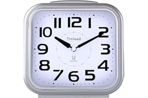 TINLOAD 5.5 Zoll Leise Analog Wecker Ohne Ticken, Sanftes Aufwecken, Pieptöne, Lautstärke erhöhen, batteriebetriebene Schlummer- und Lichtfunktionen, Einfache Einstellung (Silber)
