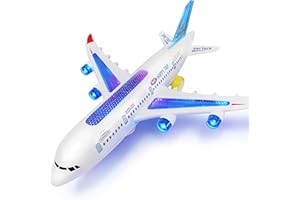 AtomDream Tech Flugzeug Spielzeug für Kinder ab 3 Jahren – Elektrisches Flugzeug mit Blinkenden LED-Lichtern & Sounds – Bump and Go Funktion – Lernspielzeug für Jungen Mädchen Geschenk (Weiß)