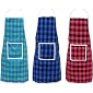 GLUN Waterproof Unisex Kitchen Apron Checkered Design with Roomy Centre Pocket With Extra Long Waist Strap Pack Of 3…