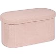 Bonlife Folding Ottoman Storage Bench,Boucle Footstool Oval, End of Bed Stool, Ideal for Living Room, Bedroom,76x38x38cm,Pink