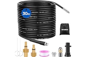 WADEO 30 m högtrycksrengöringsslang 180 bar/2610 PSI, rör avblockerare med adapter, lämplig för Kärcher K-serien (K2-K7)