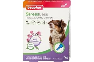 Beaphar – StressLess Herbal Calming Spot-On for Dogs – Reduces Stress & Anxiety at Home and On-the-Go – With Valerian Extract – For Dogs & Puppies – 3 x 1 Week Doses –Easy-to-Use Spot-On Pipettes