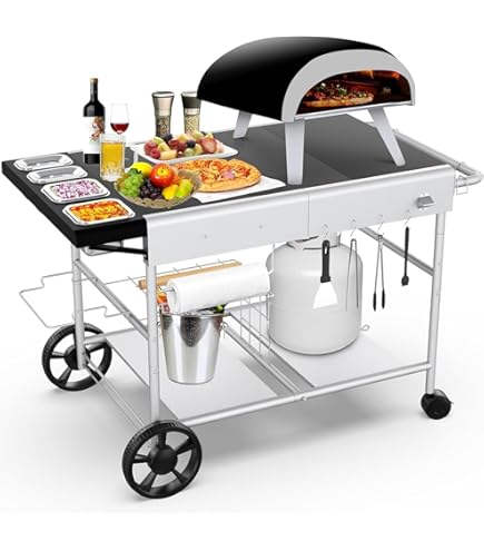 Chariot Roulant Inox Pour Four à Pizza Ooni Et Barbecues - Table Mobile 3 étages Pour Extérieur