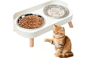 2 styck Kattskål, Förhöjd Rostfritt Stål Kattskålar med Sprutskydd Dubbel Matskål Katt med Ständer, Foderskål Vattenskål Set