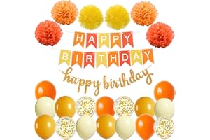 OHIGHING Happy Birthday Orange Kürbis Geburtstag Party Deko Set Geburtstag Girlande Luftballons Orange Gelb Ballons 6 Pompoms Geburtstagsdeko Mädchen