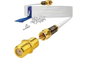 1STec 10m Gold Plated Premium Virgin Media Extension Cable with Webro Cable included Clips + Female Joining Coupler for V6 TIVO Set Top Box or VIVID Fibre Super Hub Broadband Modems (10 Metre, White)