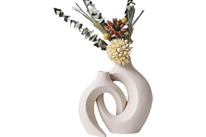 CESTATIVO Vaso di Ceramica, Set di 2 Vasi di Fiori Bianchi per Decor, Pampas Vaso, Vaso Boho Minimalista, Vaso Decorativo per Soggiorno, Tavolo da Pranzo, Camera da Letto, Matrimonio, Partito, Ufficio
