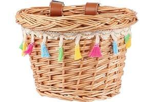 AVASTA Wicker Kids Bike Basket for 12 14 16 18 20 Girls & Boys Bicycles, Scooter, Tricycle, Comes with Leather Straps,Multi-coloured