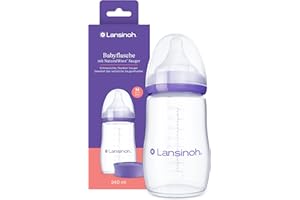 Lansinoh Babyflasche mit NaturalWave Sauger Gr. M, 240 ml - neues kompaktes Design für verbesserte Stabilität - mit stapelbarem Deckel