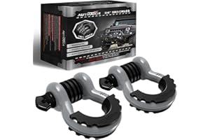 AUTMATCH D Ring Shackle 3/4" Shackles (2 Pack) 41,887Ibs Break Strength with 7/8" Screw Pin and Shackle Isolator Washers Kit for Tow Strap Winch Off Road Vehicle Recovery Gray & Black