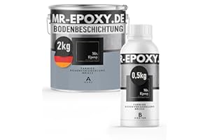 Mr. Epoxy Epoxidharz Bodenbeschichtung (2,5kg, RAL 7001 Silbergrau) - 2K Betonfarbe für Garagen, Keller & Werkstatt Boden - Flüssigkunststoff Epoxid Grundierung und Bodenversiegelung